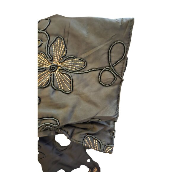 Black Floral Embroidered Zip-Up Jacket With White Lining Womens Medium Lightweig - Picture 4 of 5